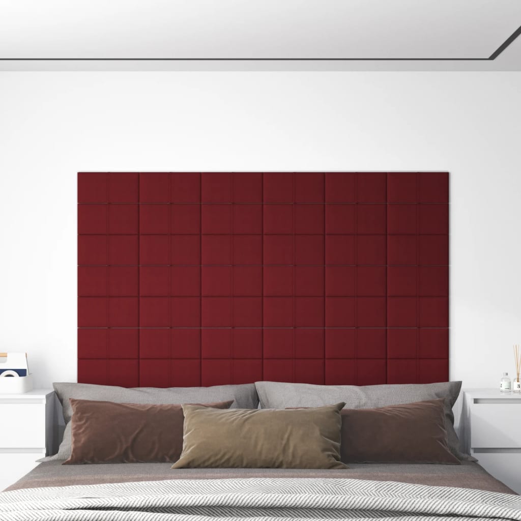 Painel de parede 12 pcs 30x15 cm tecido 0,54 m² vermelho tinto