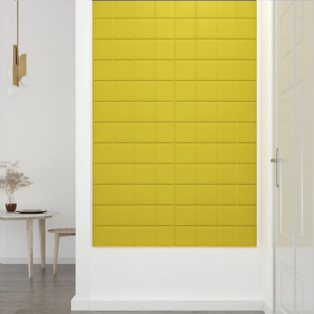 Painel de parede 12 pcs 60x15 cm tecido 1,08 m² amarelo-claro