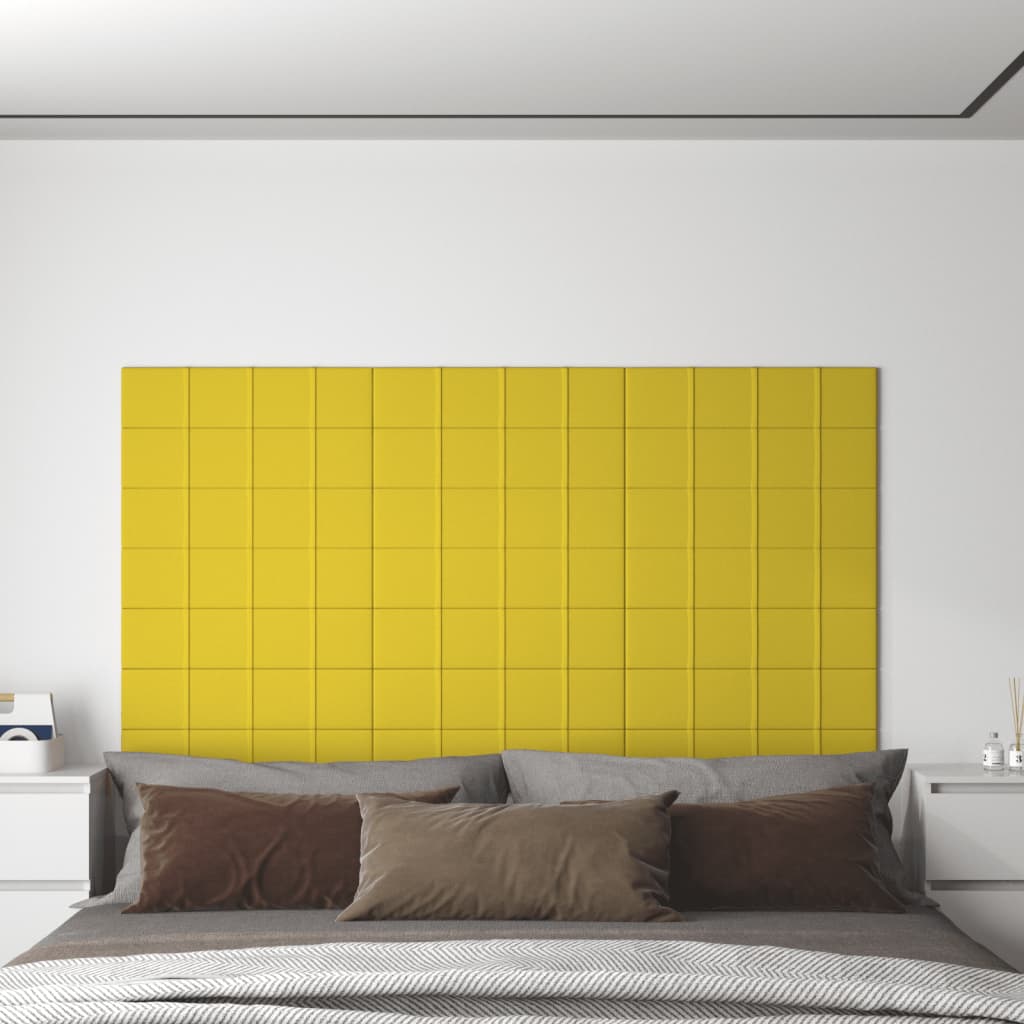 Painel de parede 12 pcs 60x15 cm tecido 1,08 m² amarelo-claro