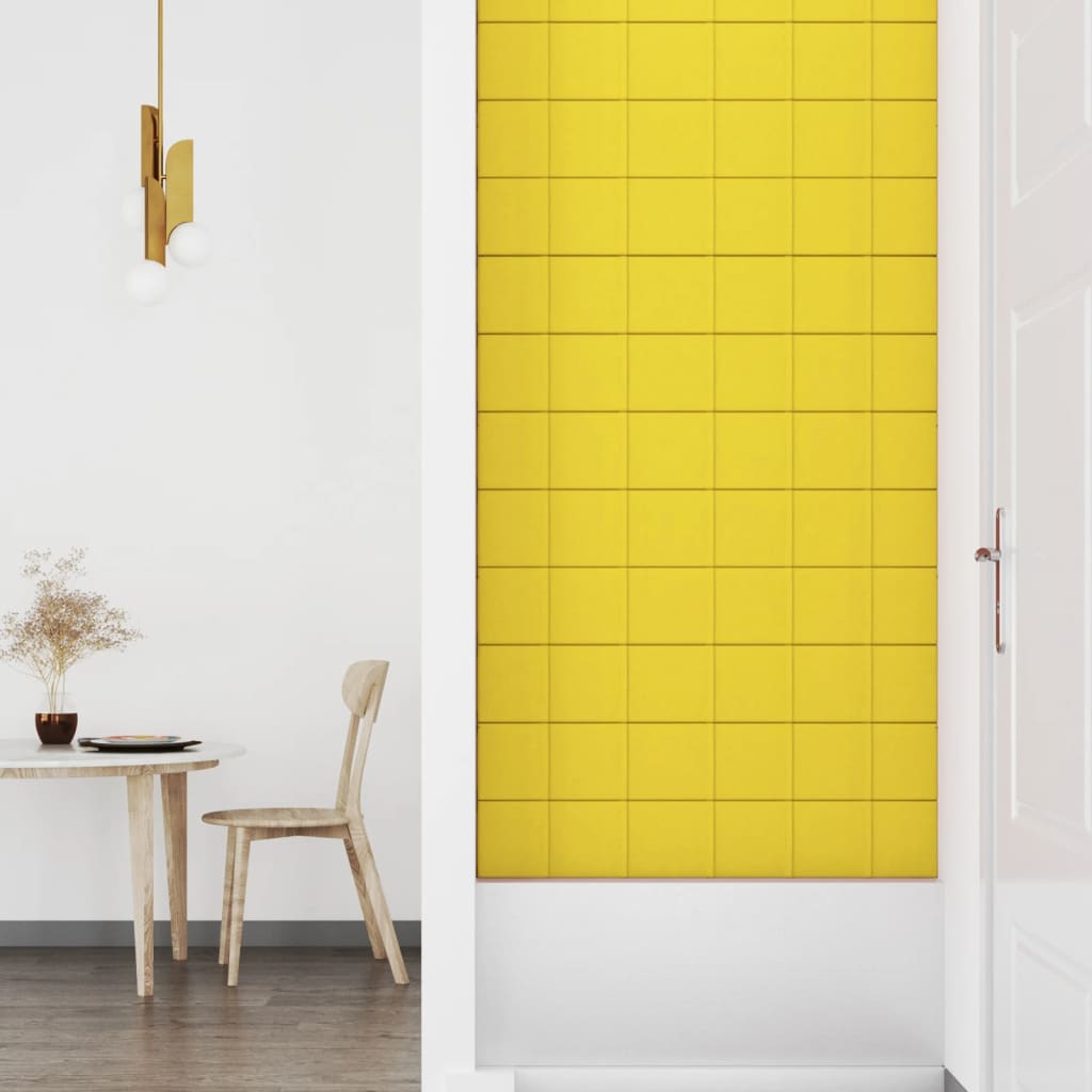 Painel de parede 12 pcs 90x15 cm tecido 1,62 m² amarelo-claro