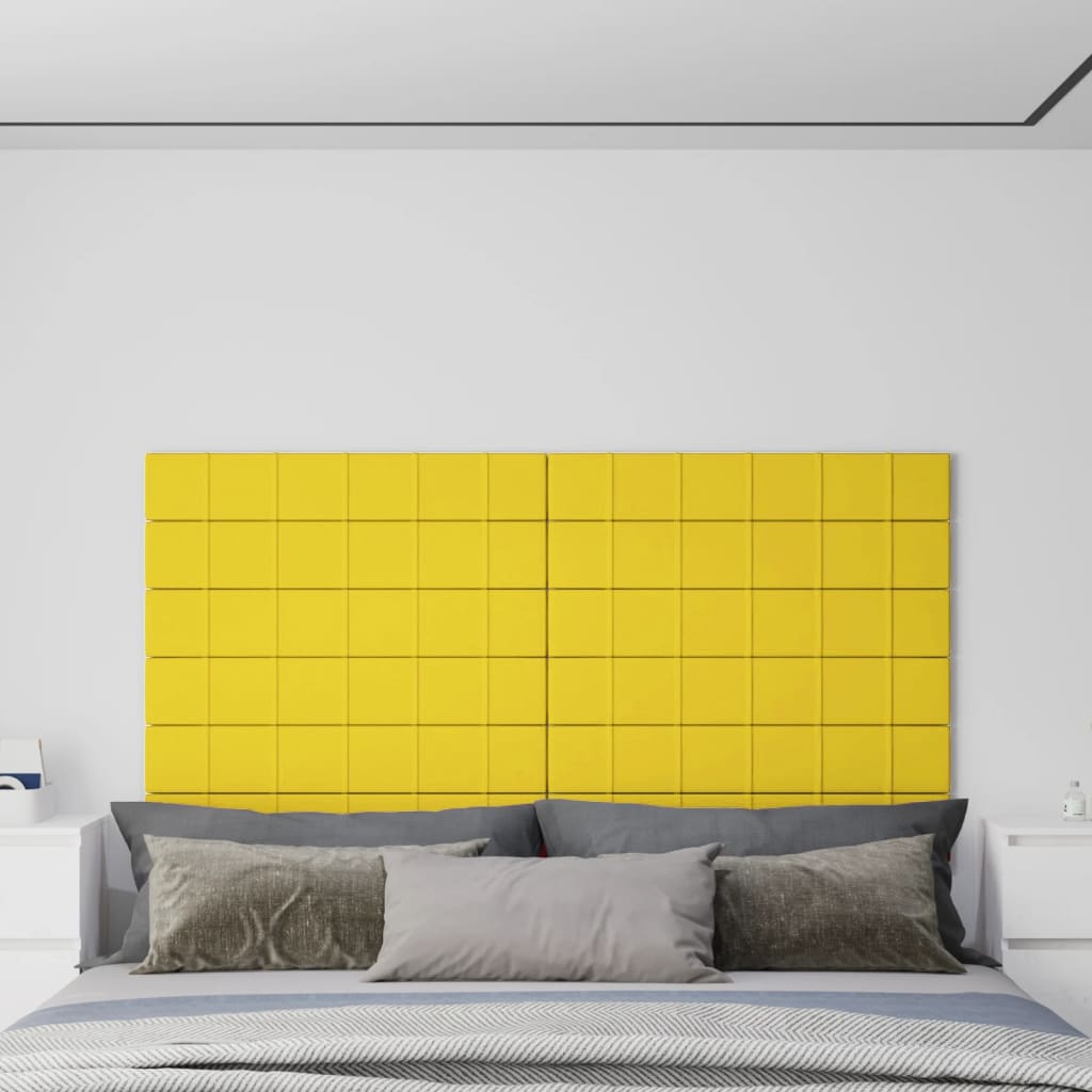 Painel de parede 12 pcs 90x15 cm tecido 1,62 m² amarelo-claro