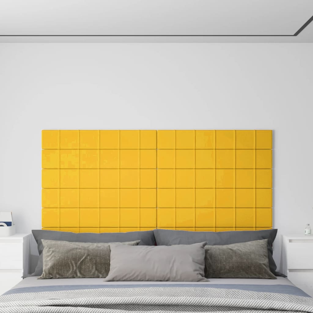 Painel de parede 12 pcs 90x15 cm veludo 1,62 m² amarelo