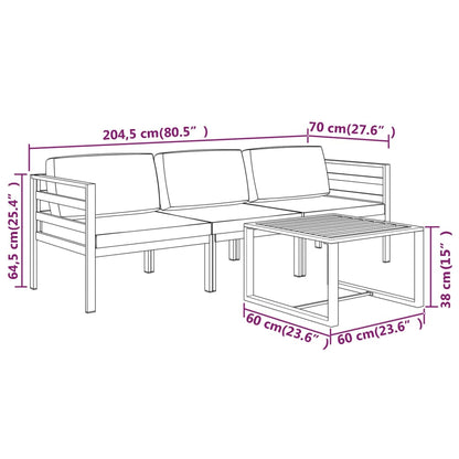 4 pcs conjunto lounge jardim com almofadões alumínio antracite