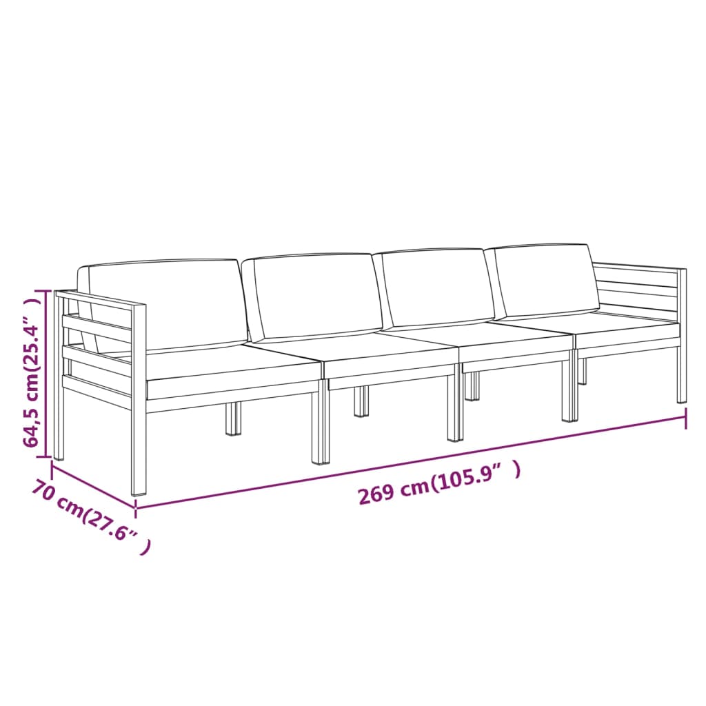 4 pcs conjunto lounge jardim com almofadões alumínio antracite