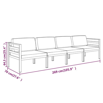 4 pcs conjunto lounge jardim com almofadões alumínio antracite