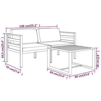 3 pcs conjunto lounge jardim com almofadões alumínio antracite