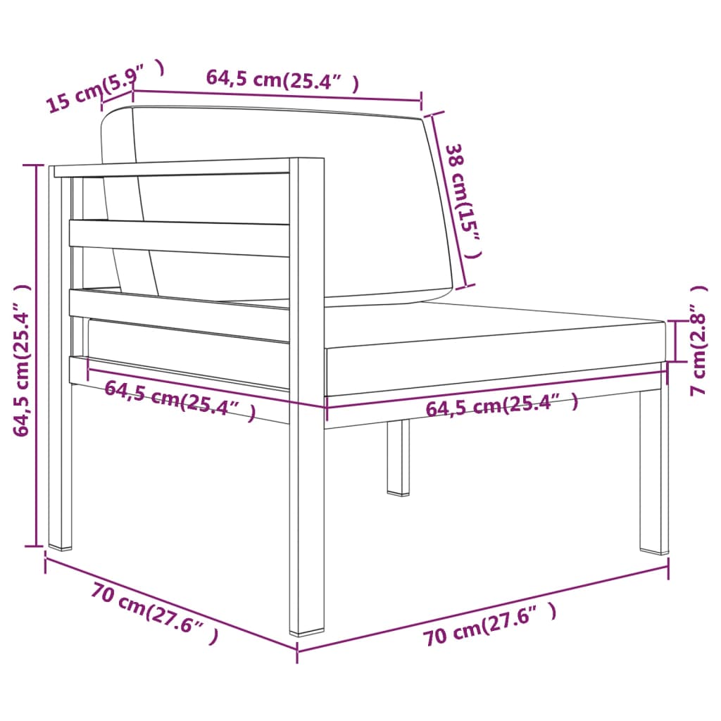 3 pcs conjunto lounge jardim com almofadões alumínio antracite