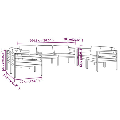 7 pcs conjunto lounge jardim com almofadões alumínio antracite