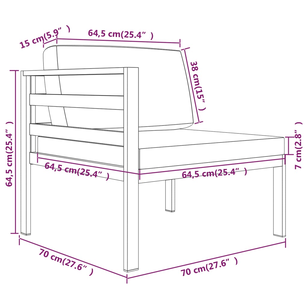 7 pcs conjunto lounge jardim com almofadões alumínio antracite