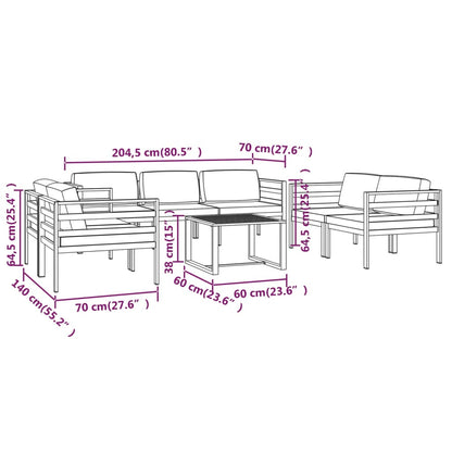 8 pcs conjunto lounge jardim com almofadões alumínio antracite