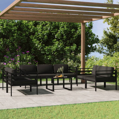 8 pcs conjunto lounge jardim com almofadões alumínio antracite