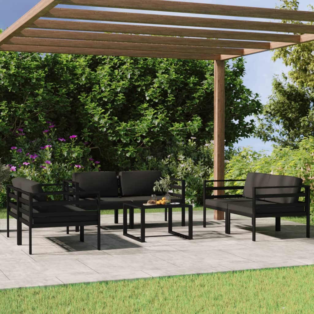 7 pcs conjunto lounge jardim com almofadões alumínio antracite