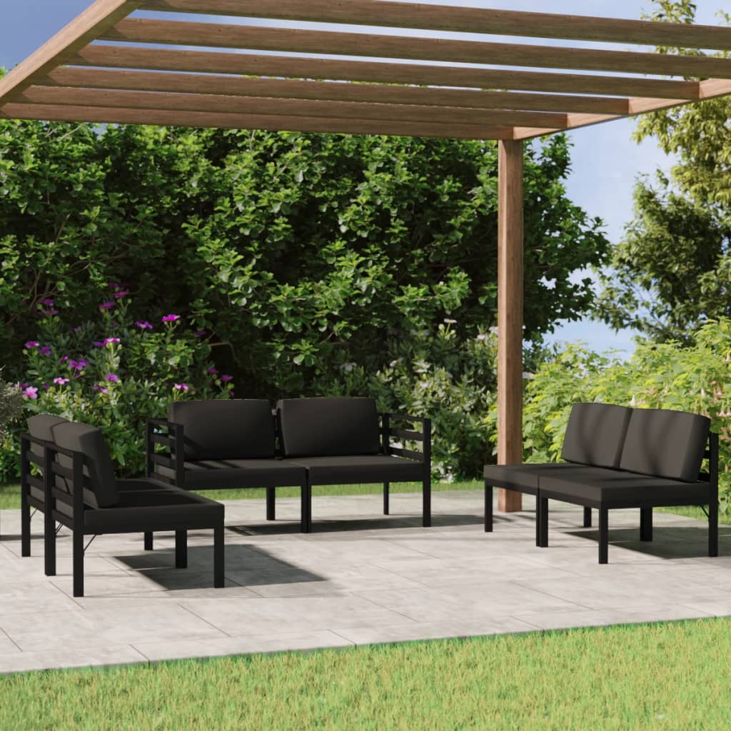 6 pcs conjunto lounge jardim com almofadões alumínio antracite