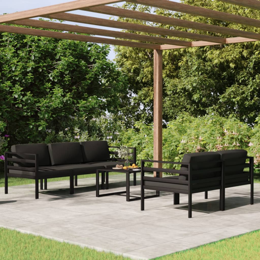 6 pcs conjunto lounge jardim com almofadões alumínio antracite