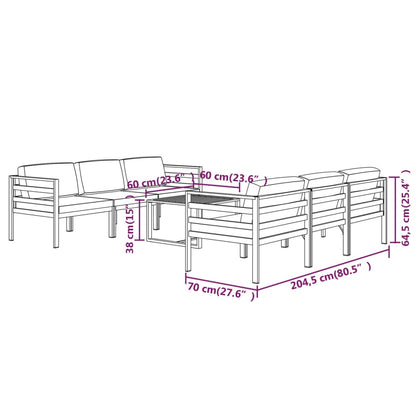 7 pcs conjunto lounge jardim com almofadões alumínio antracite