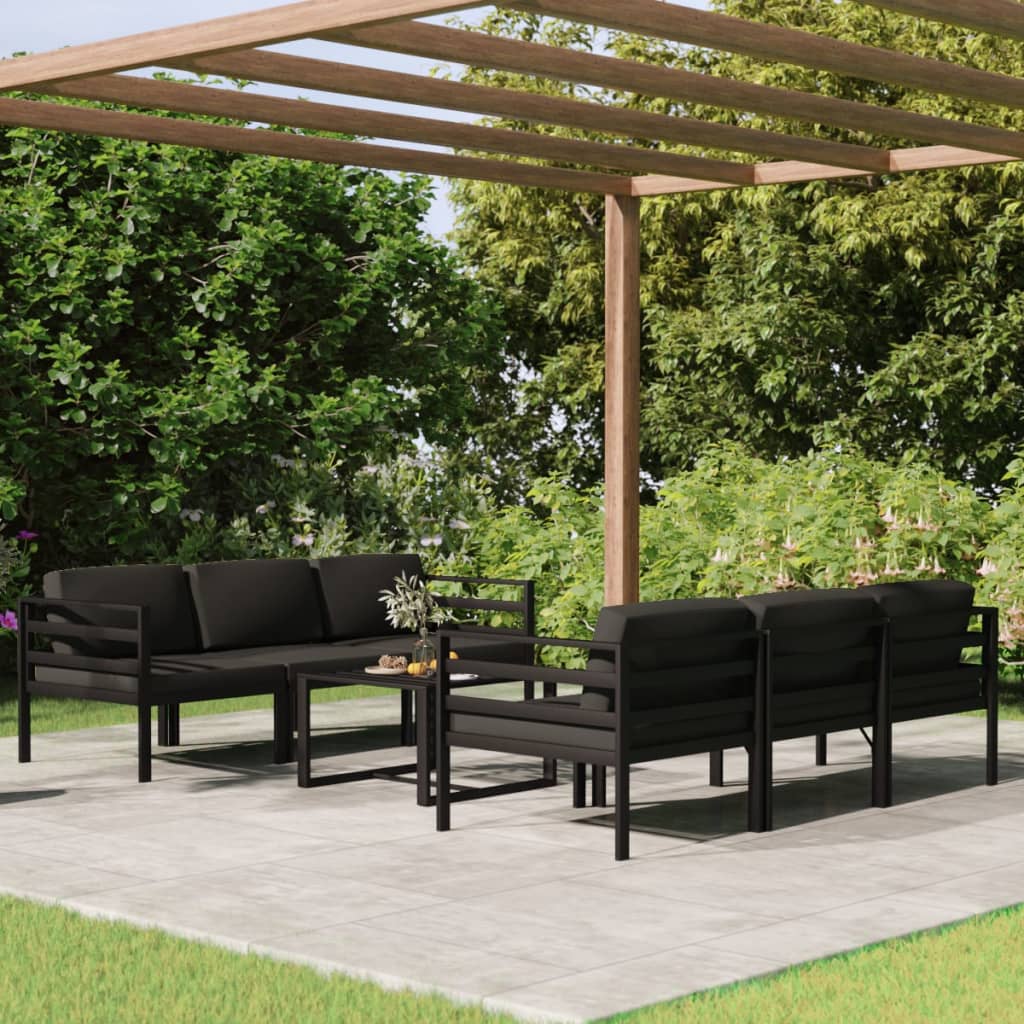 7 pcs conjunto lounge jardim com almofadões alumínio antracite