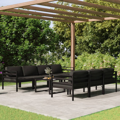 8 pcs conjunto lounge jardim com almofadões alumínio antracite