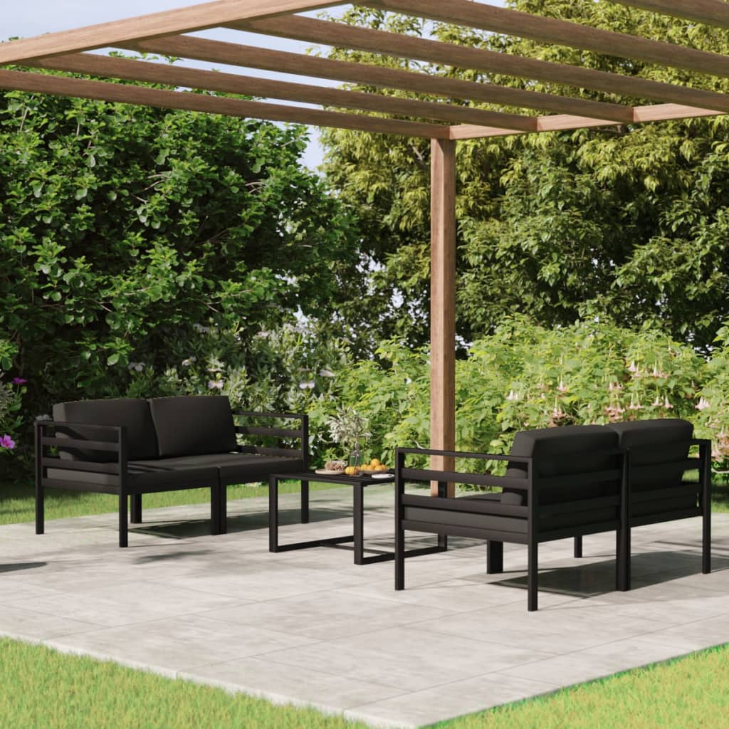 5 pcs conjunto lounge jardim com almofadões alumínio antracite