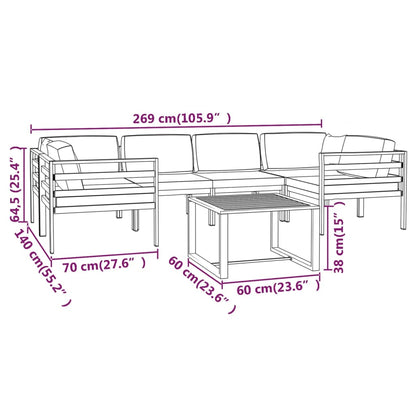 7 pcs conjunto lounge jardim com almofadões alumínio antracite