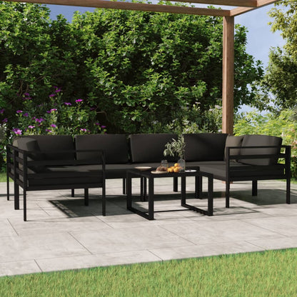 7 pcs conjunto lounge jardim com almofadões alumínio antracite