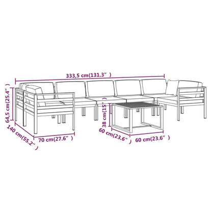 8 pcs conjunto lounge jardim com almofadões alumínio antracite