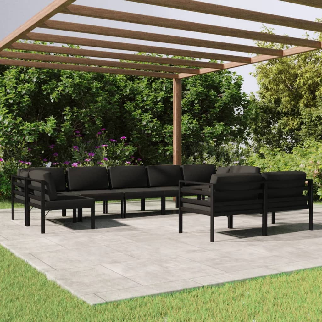 9 pcs conjunto lounge jardim com almofadões alumínio antracite