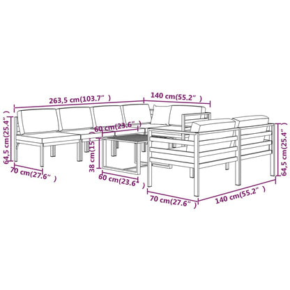 8 pcs conjunto lounge jardim com almofadões alumínio antracite