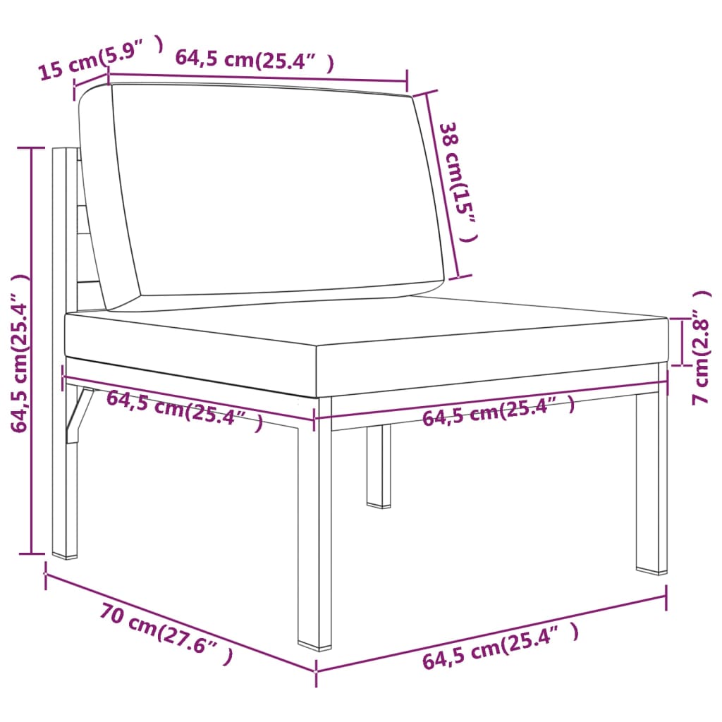 8 pcs conjunto lounge jardim com almofadões alumínio antracite