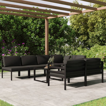 8 pcs conjunto lounge jardim com almofadões alumínio antracite