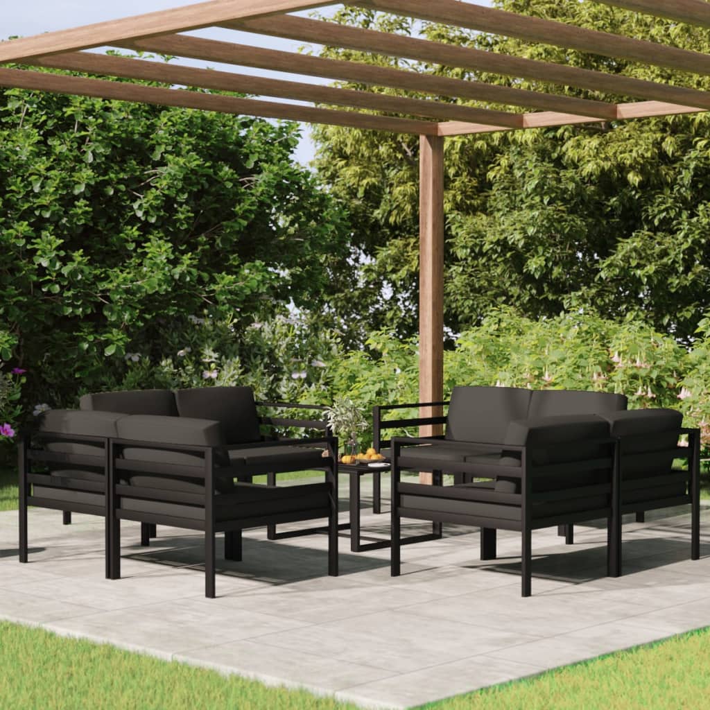 9 pcs conjunto lounge jardim com almofadões alumínio antracite