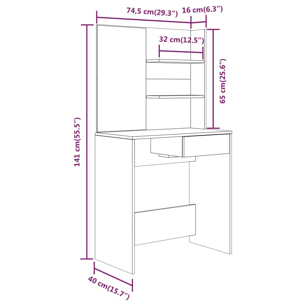 Toucador Tracy com Espelho, 1 Gaveta e 2 Prateleiras - Branco - Design Moderno