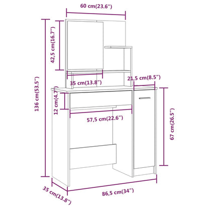 Toucador com espelho 86,5x35x136 cm cor branco