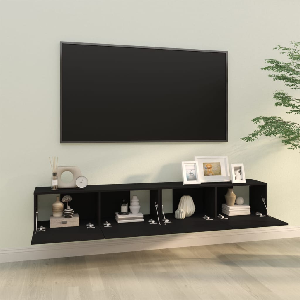 Móveis de TV p/ parede 2pcs 100x30x30cm derivados madeira preto