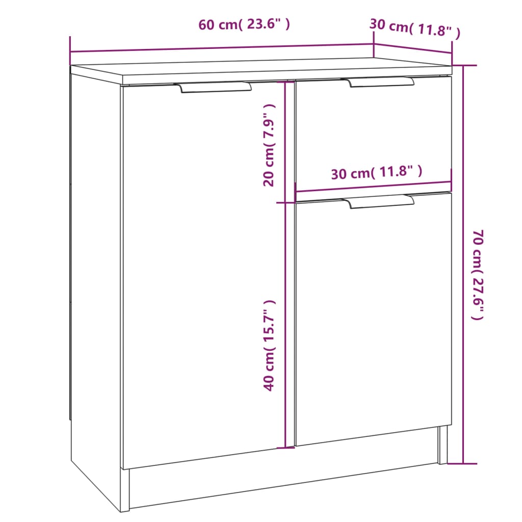 Aparador Flix - Com 2 Portas e 1 Gaveta - Cor Branco - 60x30x70 cm - Em Madeira Processada - Design Minimalista