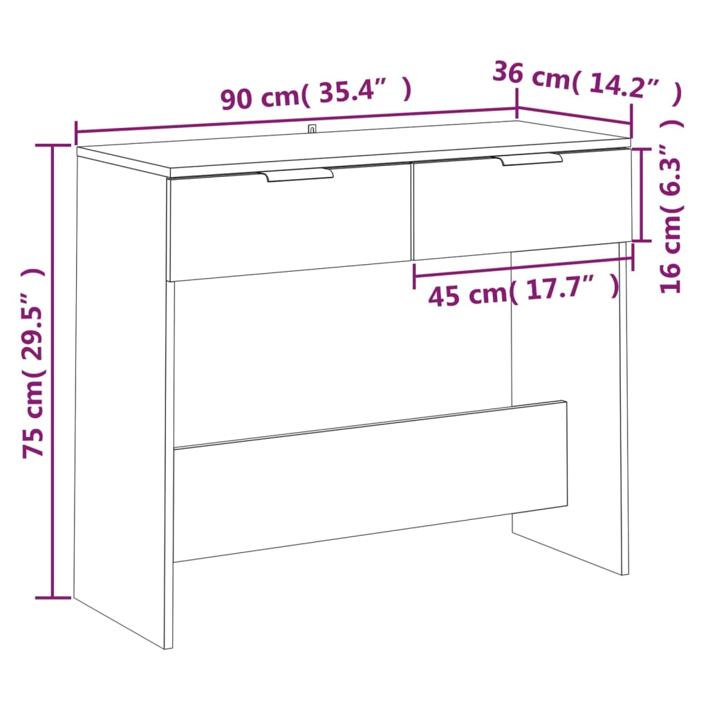 Consola de Entrada Primma - 90x36x75 cm -  Derivados de Madeira - Cor Branco - Design Minimalista