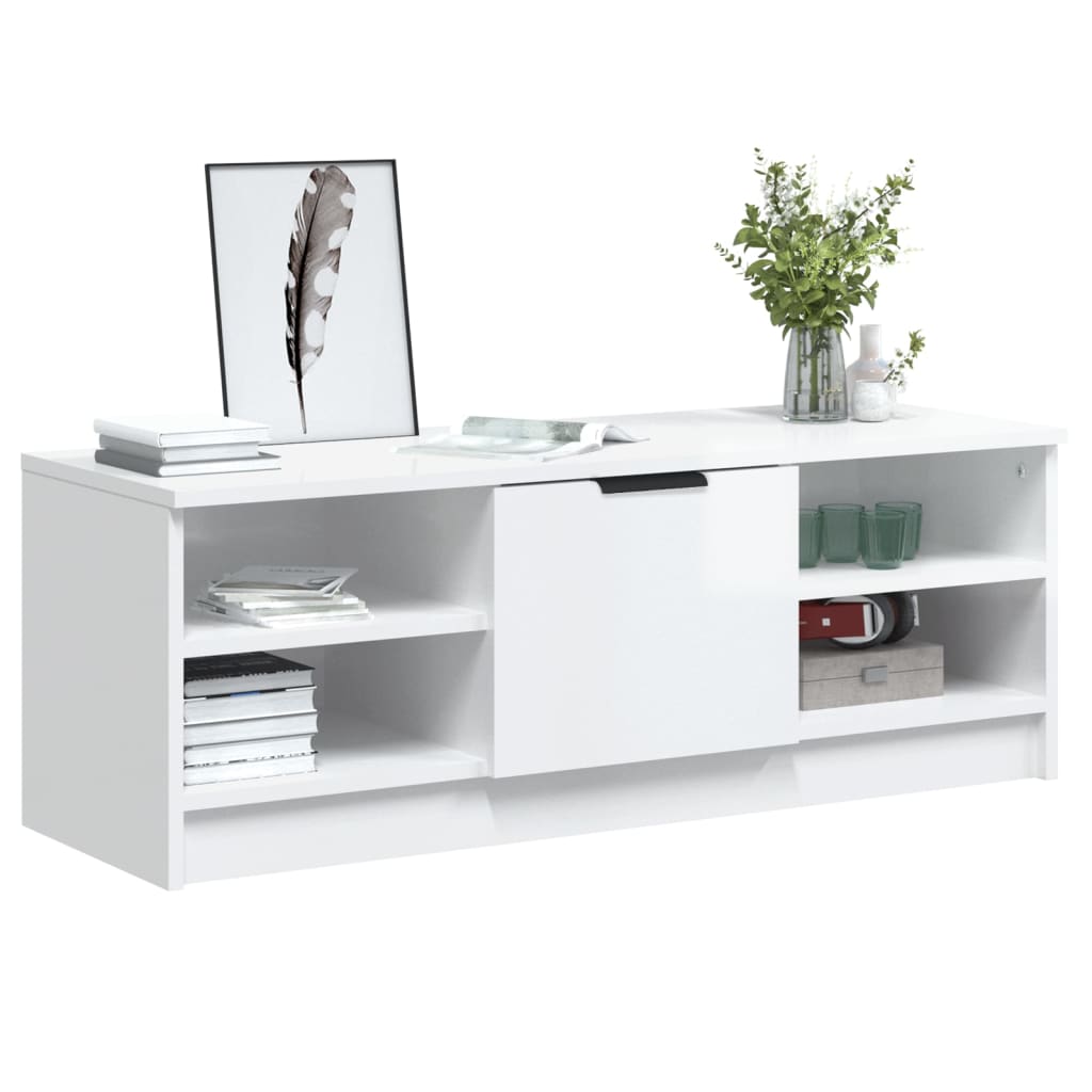 Móvel de TV Flix com 1 Porta e 4 Prateleiras de 102 cm - Branco Brilhante - Design Moderno