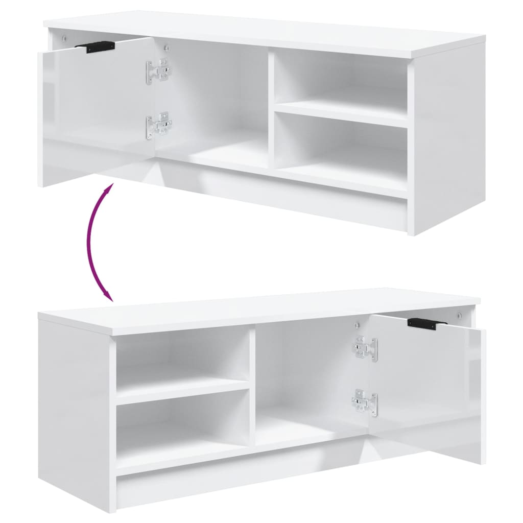 Móvel de TV Flix com 1 Porta e 4 Prateleiras de 102 cm - Branco Brilhante - Design Moderno