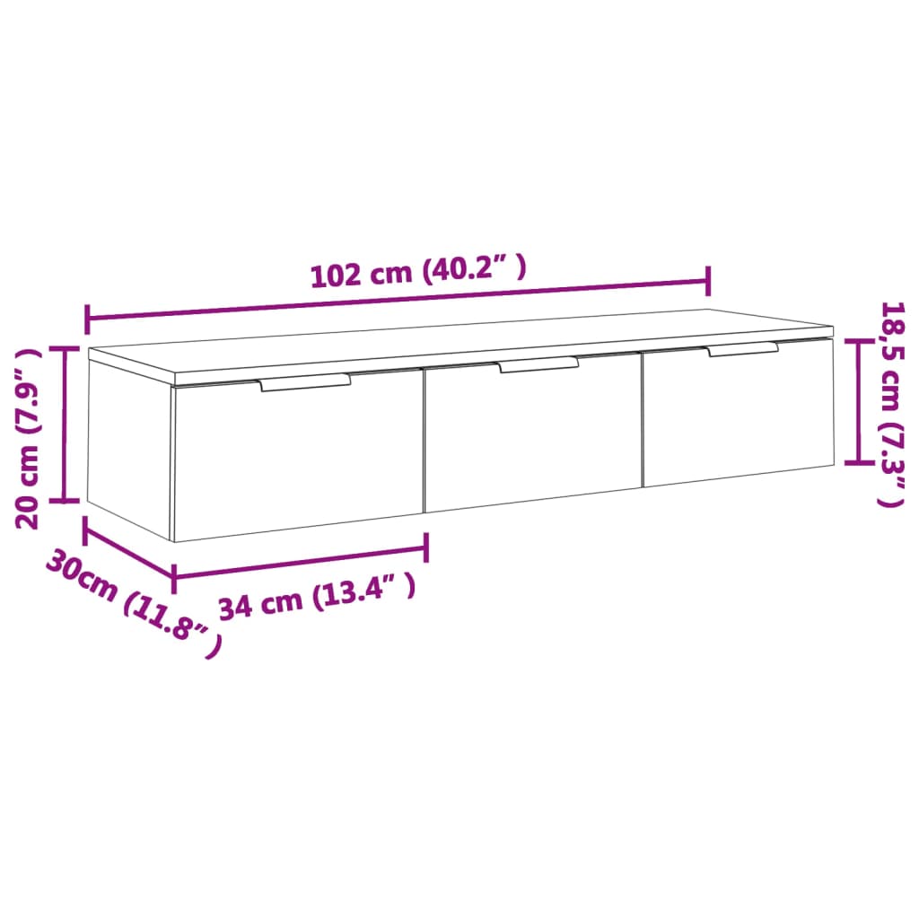 Móvel de TV de Parede Flix com 3 Gavetas de 102cm - Branco - Design Moderno