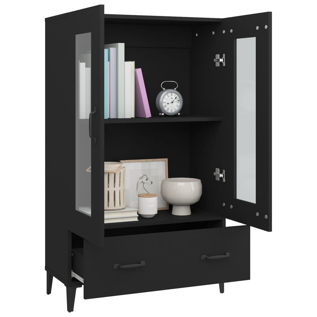 Vitrine Valquiria com Gaveta de 115 cm - Preto - Design Nórdico