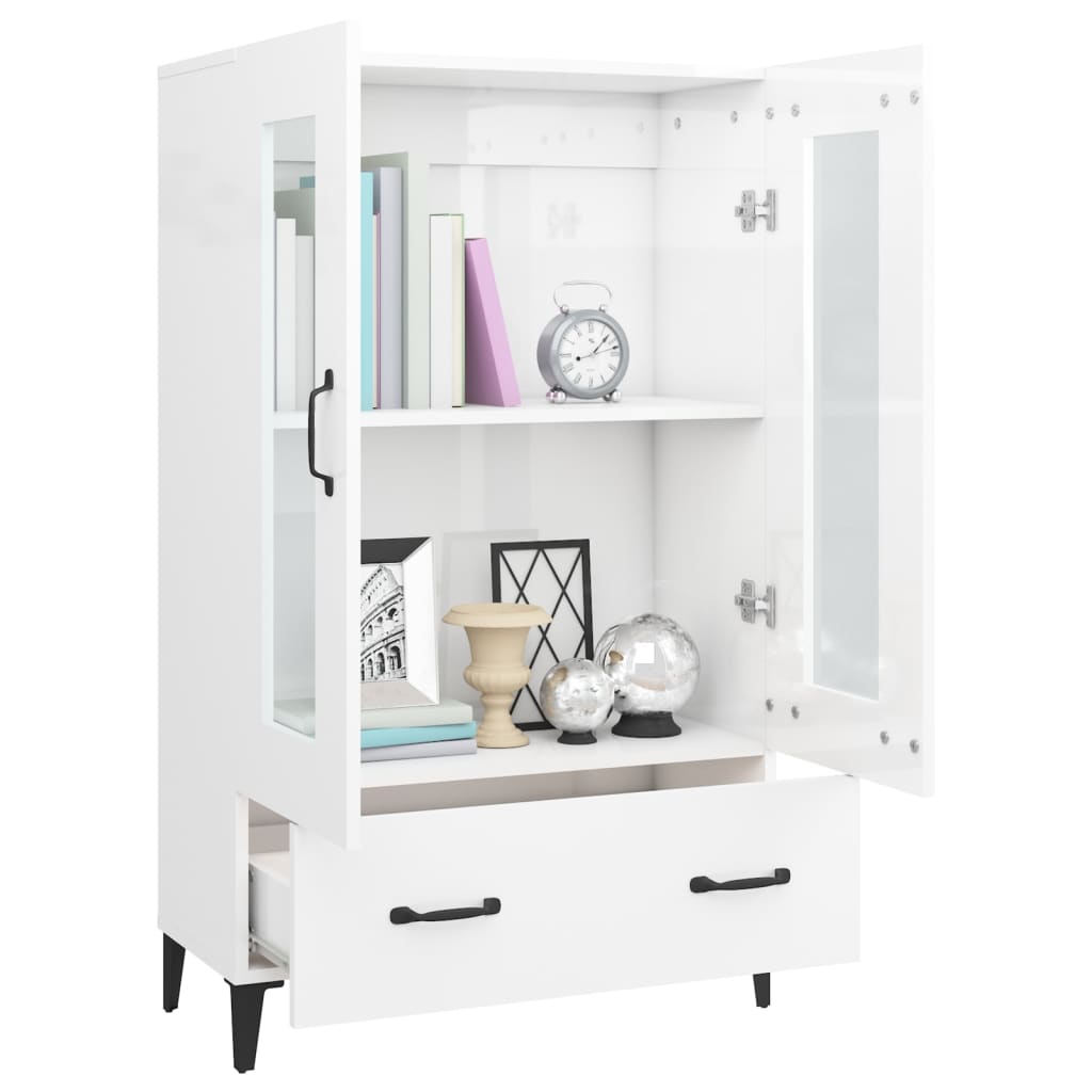 Vitrine Valquiria com Gaveta de 115 cm - Branco Brilhante - Design Nórdico