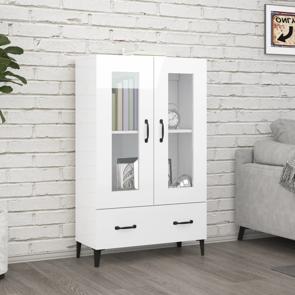 Vitrine Valquiria com Gaveta de 115 cm - Branco Brilhante - Design Nórdico