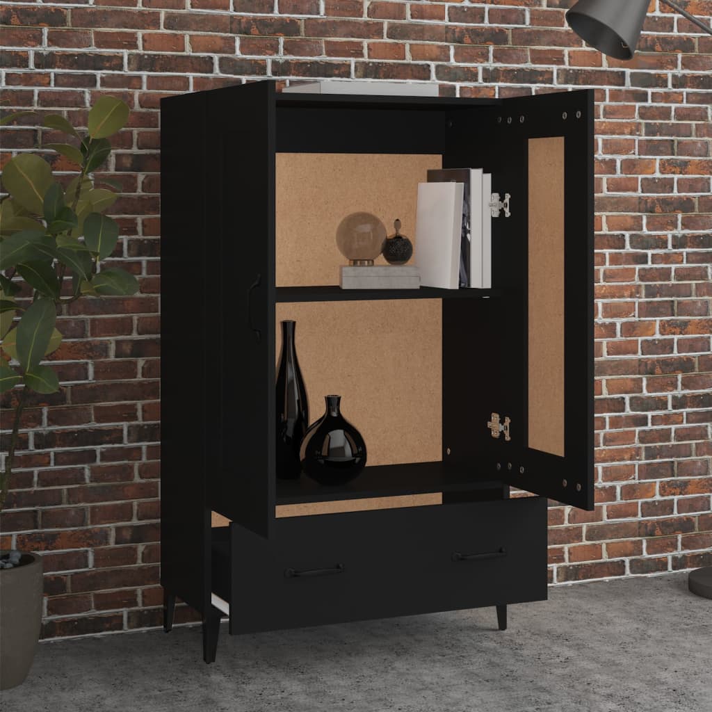 Armário Alto Donneti com 2 Portas e 1 Gaveta de 115 cm - Preto - Design Moderno