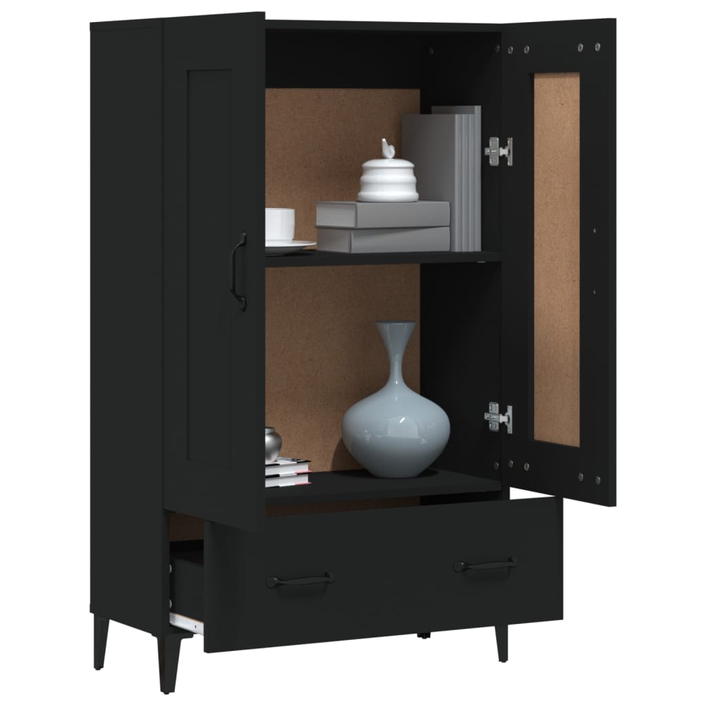 Armário Alto Donneti com 2 Portas e 1 Gaveta de 115 cm - Preto - Design Moderno