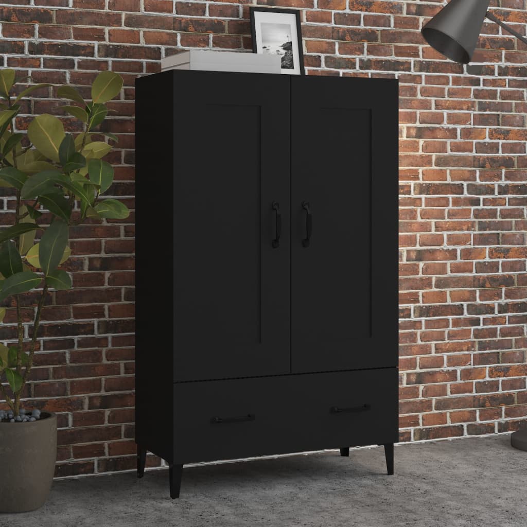 Armário Alto Donneti com 2 Portas e 1 Gaveta de 115 cm - Preto - Design Moderno