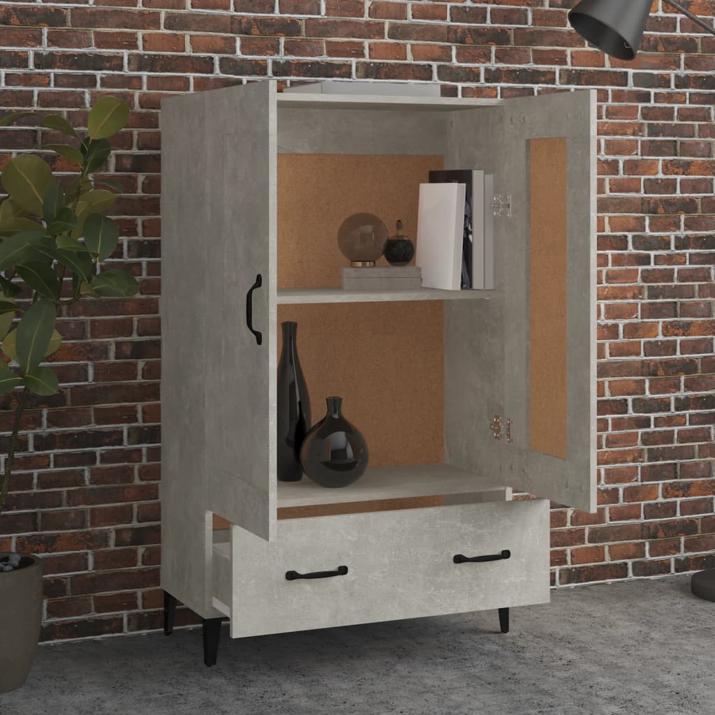 Armário Alto Donneti com 2 Portas e 1 Gaveta de 115 cm - Cinzento Cimento - Design Moderno