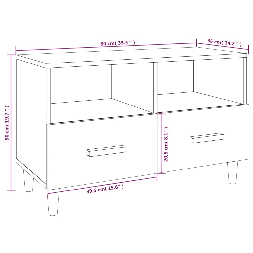 Móvel de TV 80x36x50 cm derivados de madeira branco brilhante