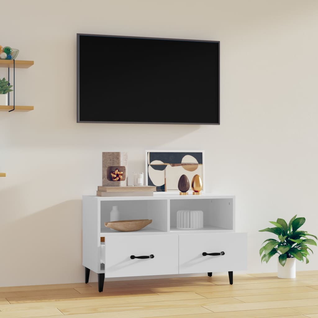 Móvel de TV Calibro com 2 Gavetas e Prateleiras de 80 cm - Branco - Design Moderno