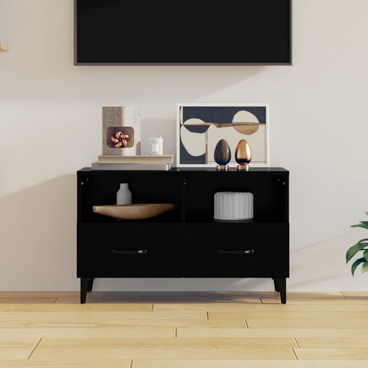 Móvel de TV Calibro com 2 Gavetas e Prateleiras de 80 cm - Preto - Design Moderno