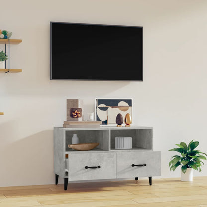 Móvel de TV Calibro com 2 Gavetas e Prateleiras de 80 cm - Cinzento Cimento - Design Moderno