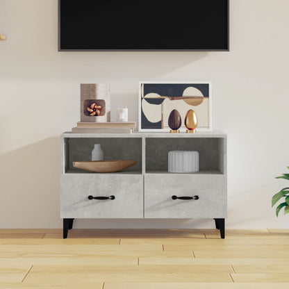 Móvel de TV Calibro com 2 Gavetas e Prateleiras de 80 cm - Cinzento Cimento - Design Moderno